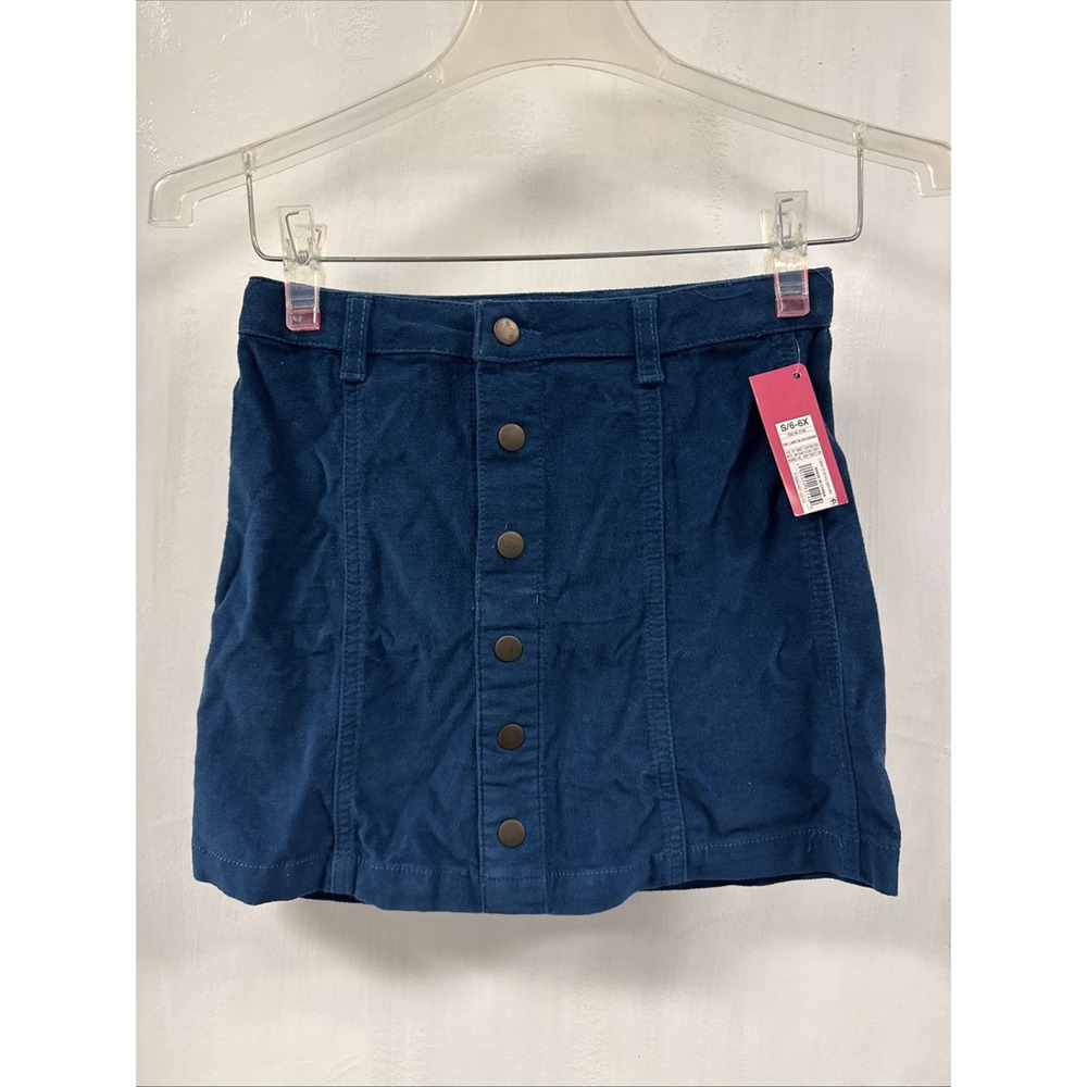 Xhilaration Skirt Girls S 6-6x Blue Velvet Knee Length‎ Snap Buttons
